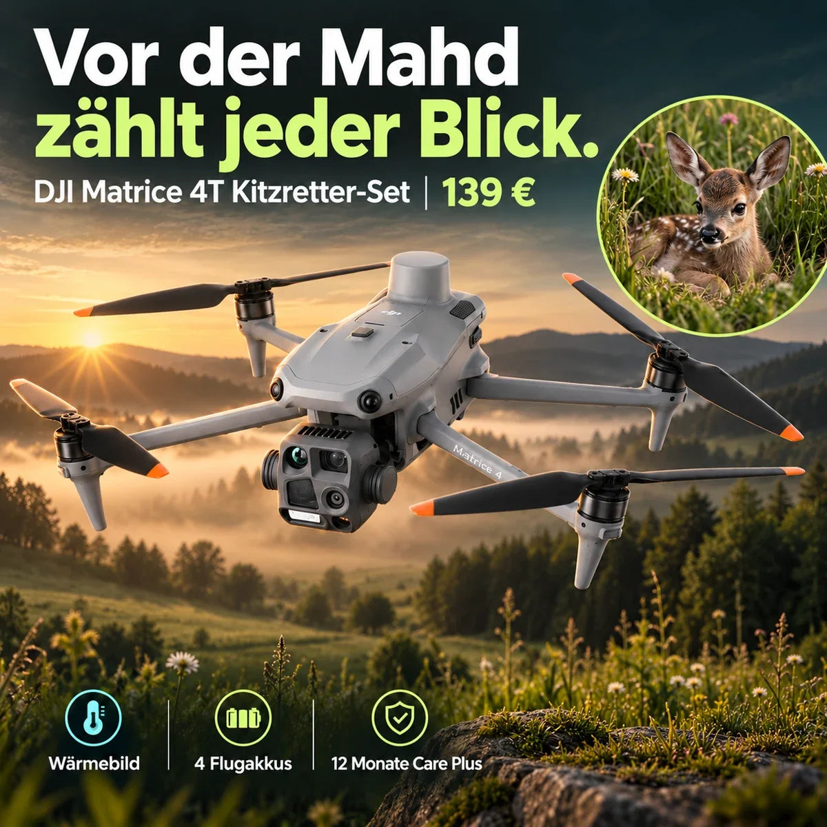 DJI Matrice 4T Thermal Kitzretter-Set – 4 Akkus & 12 Monate Care Plus