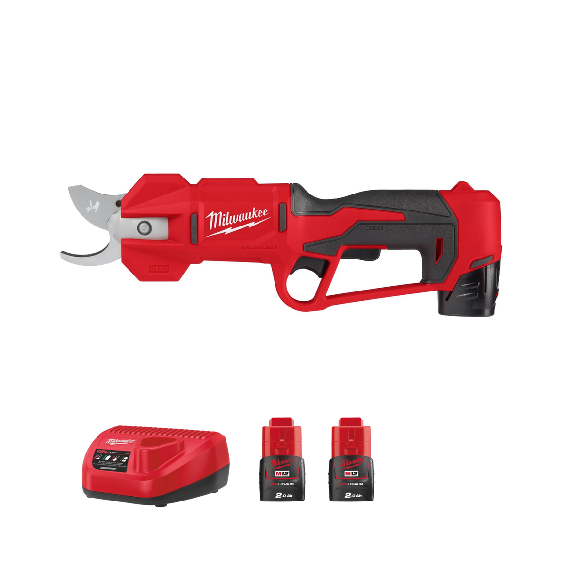 Milwaukee M12 BLPRS-202 Akku-Astschere – Set mit 2× 2,0 Ah & Ladegerät