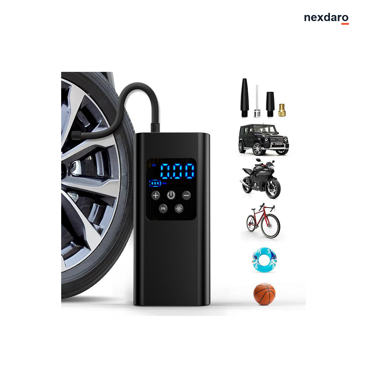 NEXDARO 150 PSI Cordless Tire Inflator – 4500mAh Digital Air Compressor