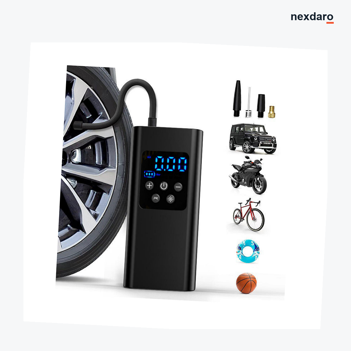 NEXDARO 150 PSI Cordless Tire Inflator – 4500mAh Digital Air Compressor
