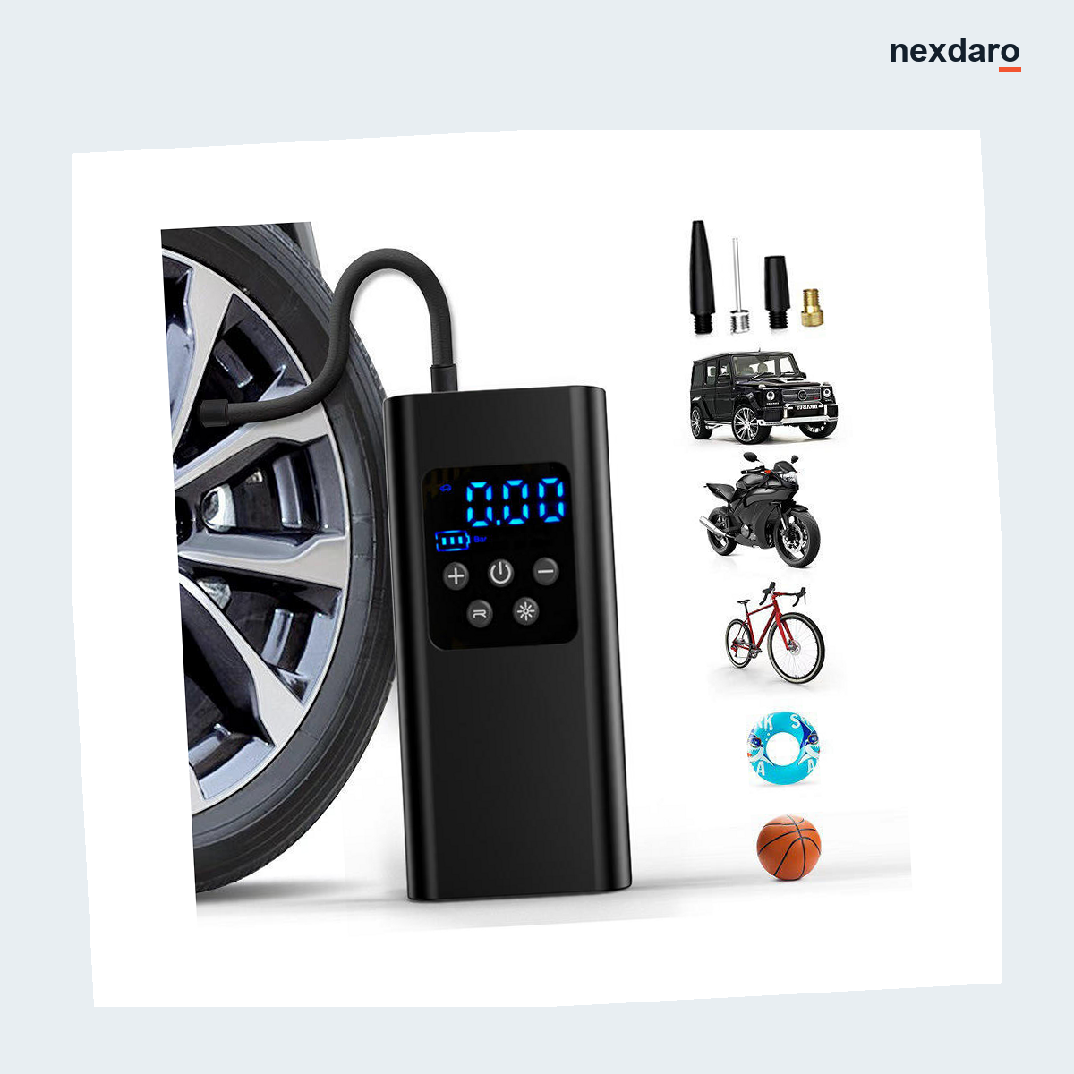 NEXDARO 150 PSI Cordless Tire Inflator – 4500mAh Digital Air Compressor