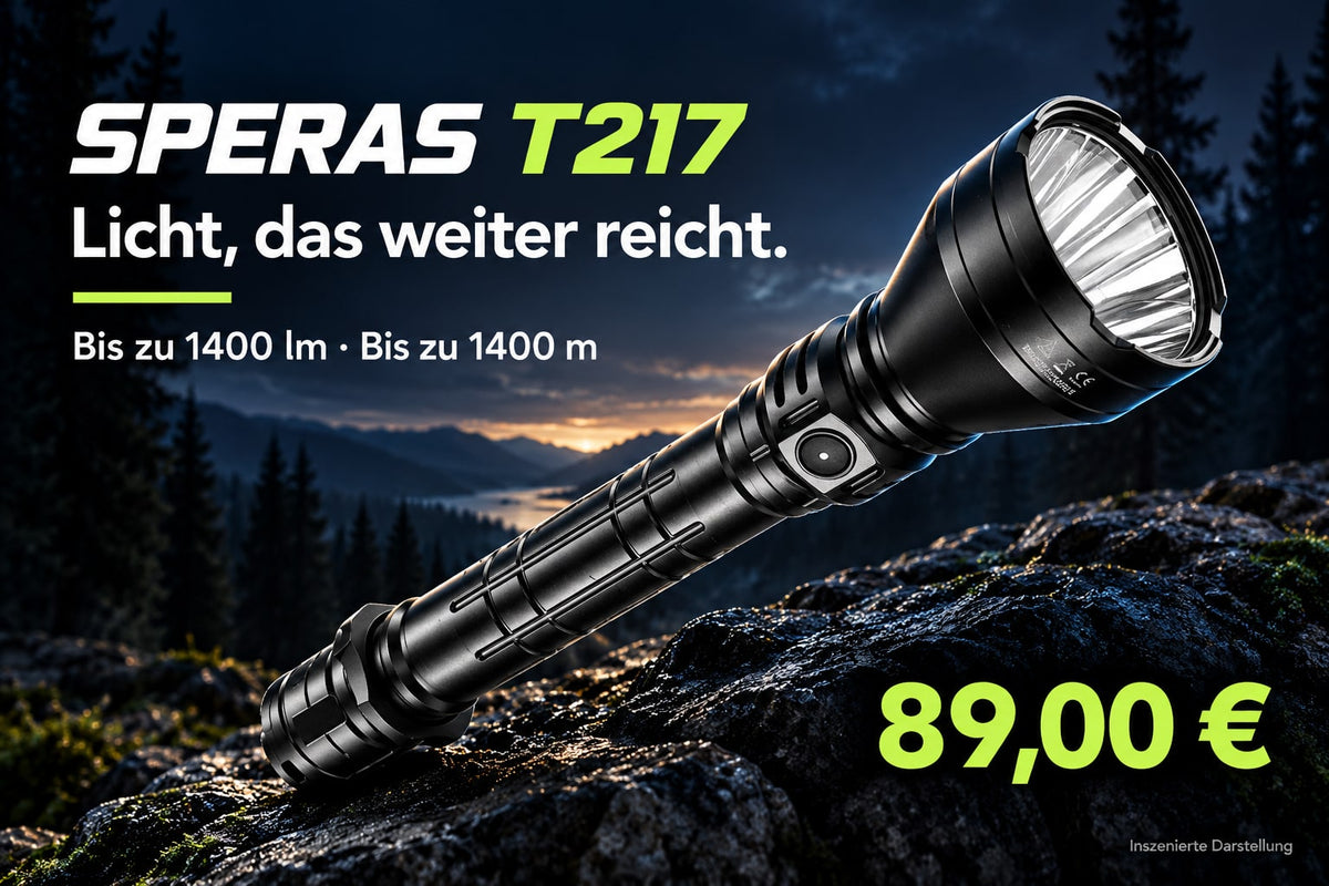 SPERAS T217 LED-Taschenlampe – 1400 Lumen, 1400 m Leuchtweite & USB-C