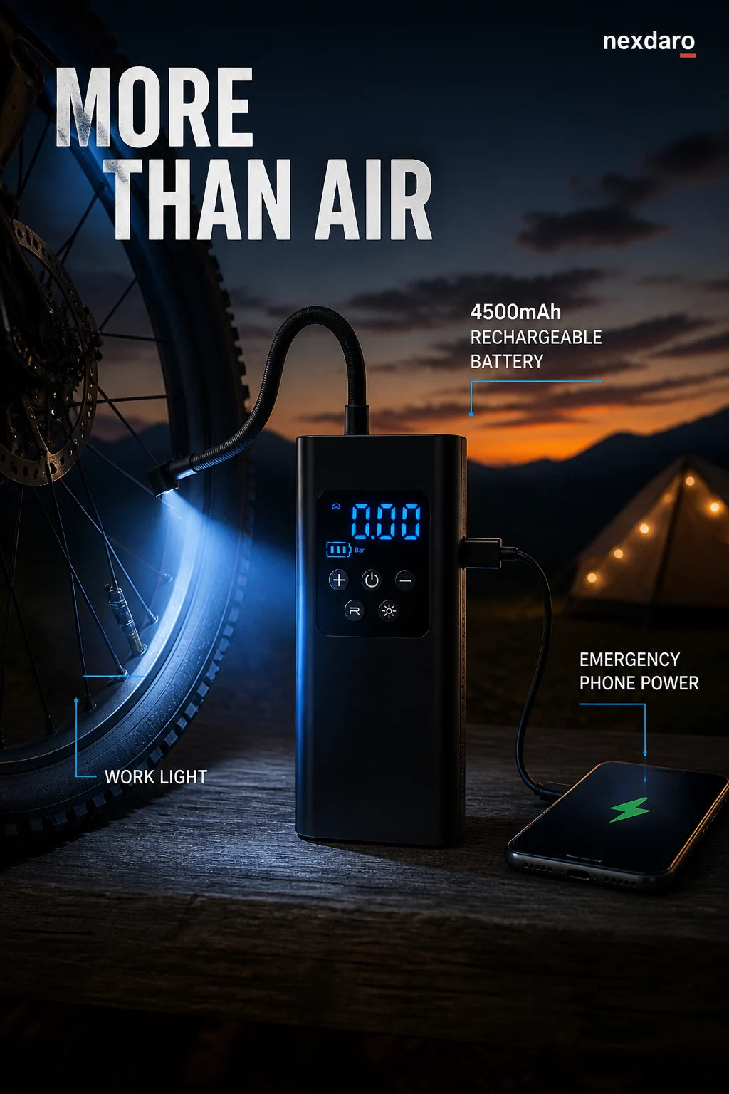 Battery light and phone-power functions
